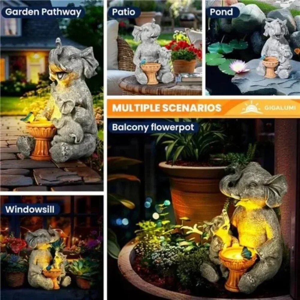Solar Garden Statues Loving Elephant Garden Decor Lights
